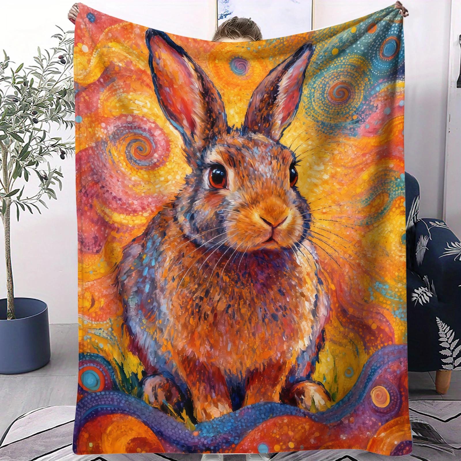 Cute animal rabbit pattern Flannel printed blanket suitable for all seasons suitable for living room office sofa and travel 75x100cm