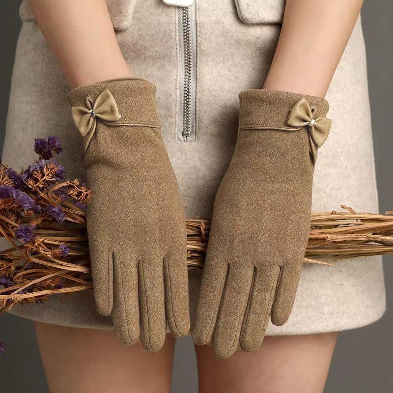 Warm Gloves Winter Touch Screen Gloves Stylish Gloves with Bowknot Decoration for Women