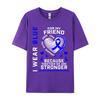 I Wear Blue For My Friend Colon Cancer Awareness Casual Fitted Design Tops Tees Oneck Cotton Fabric T Shirts For Unisex