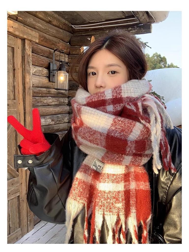 2025 Winter Red Plaid Scarf: Unisex Korean Style Blue & Black Neck Warmer