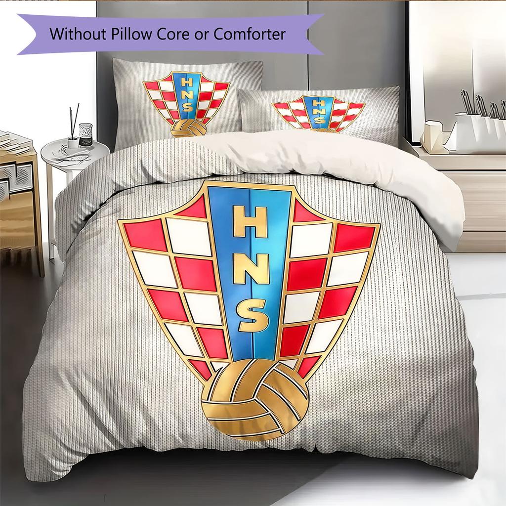 Croatia National Football Team Pattern Bedding Home Decoration Birthday Gift ( 1 Duvet Cover + 2 Pillowcase, Without Core),fan Merchandise.