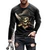 Sport Herren Langarm T-Shirt Herren Freizeit Leicht Street Hip-Hop T-Shirt 3D Totenkopf Retro Print Freizeit Streetwear