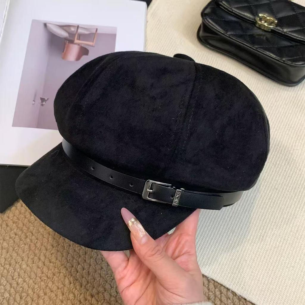 Japanische Retro Braune Gürtelschnalle Ente Baskenmütze Damenmode Vielseitig Gesicht Zeigend Klein Kunst Wolkenmalerhut