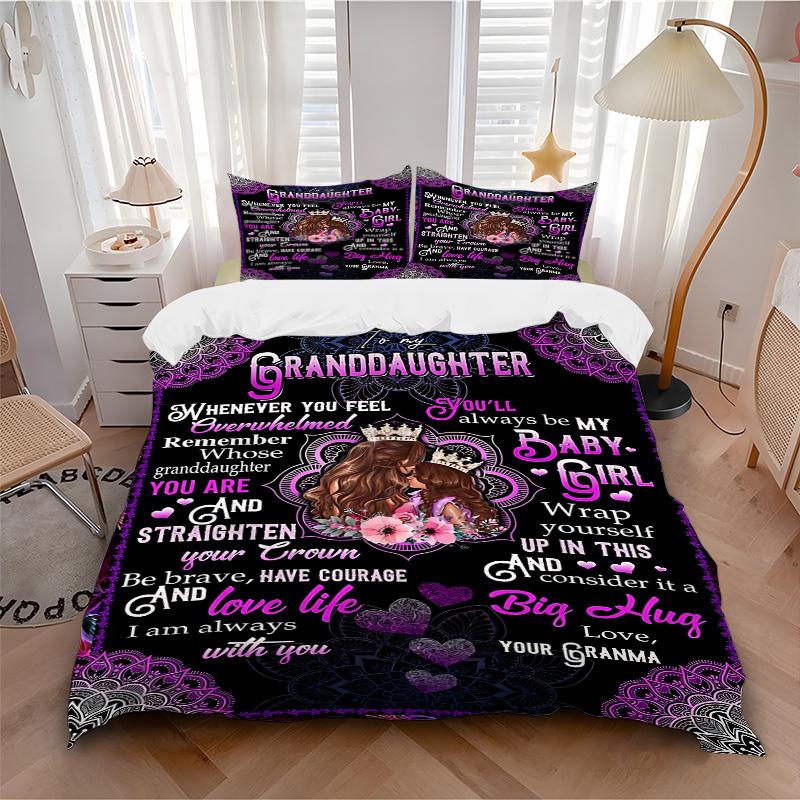 3pcs Granddaughter Inspirational Quotes Duvet Cover Set - Machine Washable, Includes 1 Cover and 2 Pillowcases, No Core Included Yy251013070