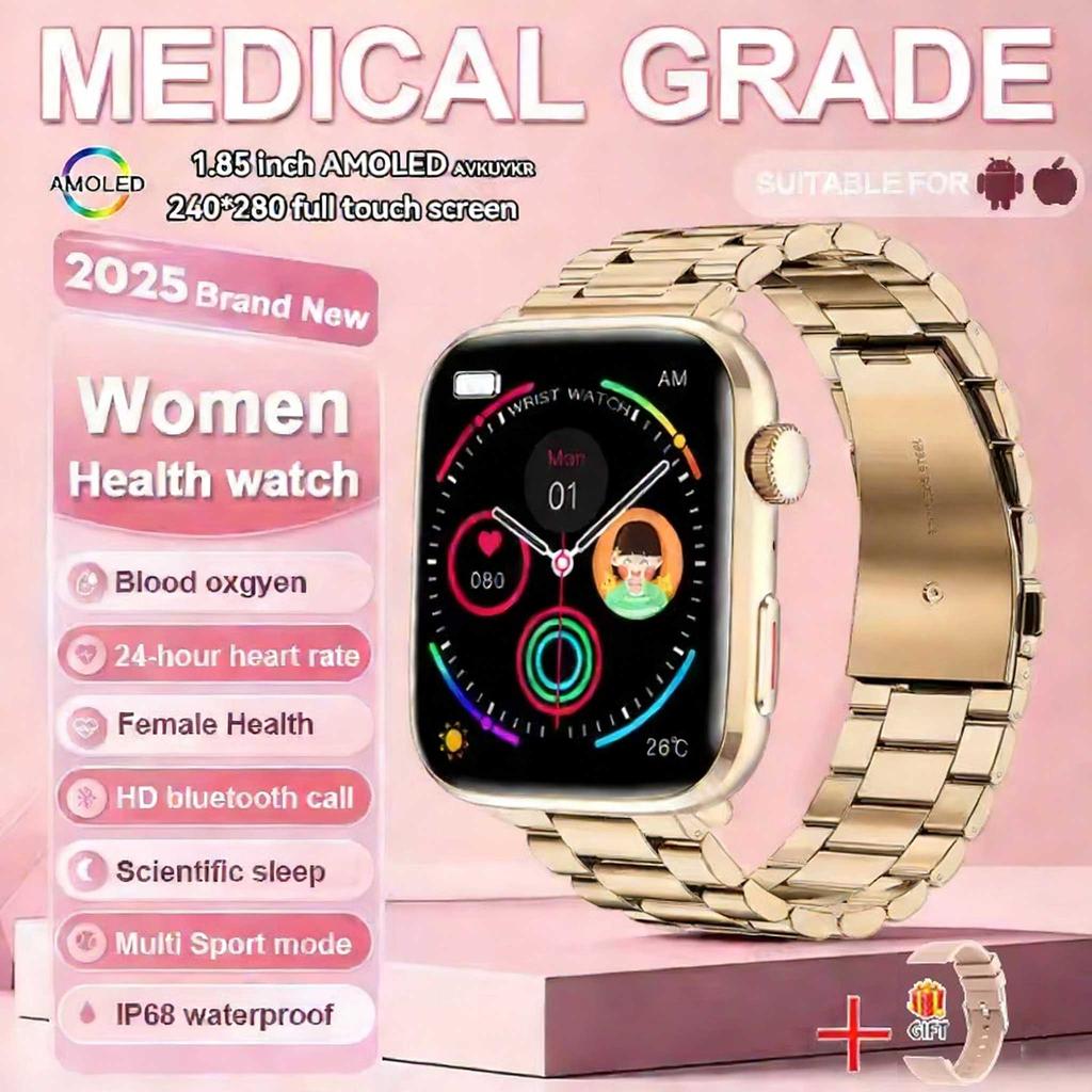 1.85-inch AMOLED Screen Smart Watch Women Bluetooth Call NFC Heart Rate Blood Pressure Blood oxygen Lady Sleep Smartwatches 2026
