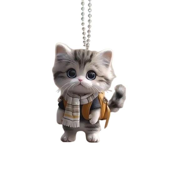 Unique Car Mirror Decoration Cat Acrylic Hanging Decor, Cute 2D Flat Rearview Versatile Pendant for Windows Pendant, Kawaii Keychain Accessories,