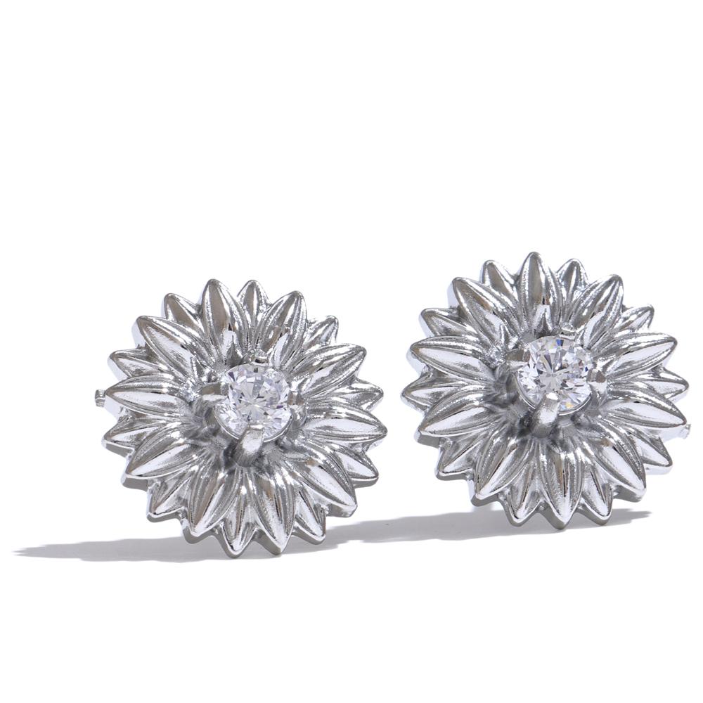 

Yhpup Fashion Trendy Stainless Steel Daisy CZ Stereoscopic Waterproof Stud Earrings Women Stylish Daily Jewelry Office Ladies
