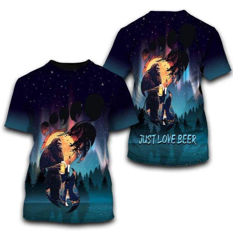 Men's Short-sleeved T-shirt Casual Sportswear Streetwear 3D Printed Beer Pattern Summer Lightweight Breathable Fabric Harajuku