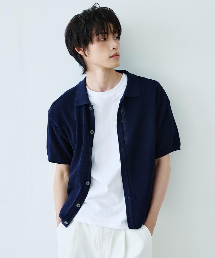 KNITTED Coolever Pk Crop Short Sleeve Cardigan Navy