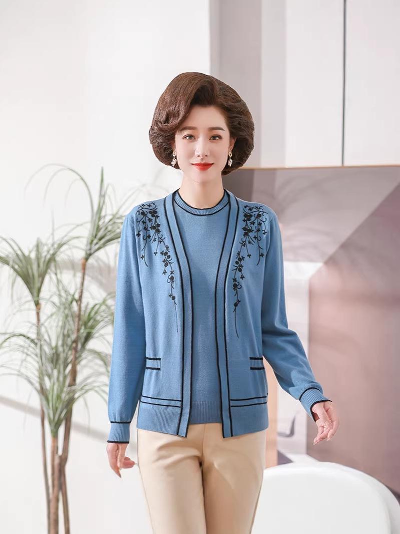 

Elegant Autumn Knit Cardigan & Top Set for Middle-Aged Women 4XL (recommended 165-180 jin) синий