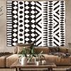 African Mud Cloth Tapestry Wall Hanging Art, Black and White Tribal Afrocentric Ethnic Bohemian Motif with Geometric Elements