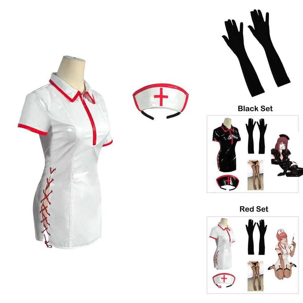 Chainsaw Man Makima Nurse Uniform Cosplay Costume Pu Suit Wig For Halloween Carnival
