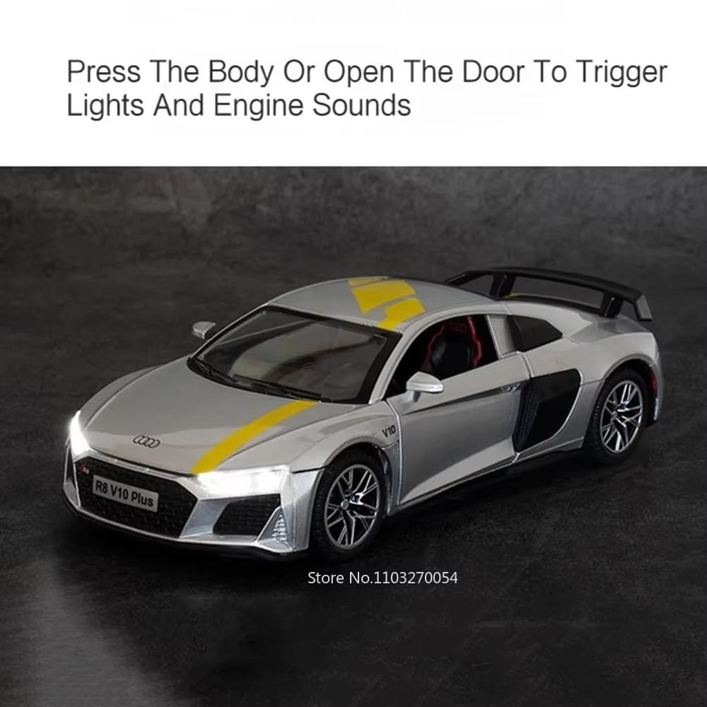 1:32 R8 V10 Plus C260l Alloy Diecast Car Model Toys Sound Light Pull Back Doors Opened Rubber Tires Miniature Vehices Boys Gifts