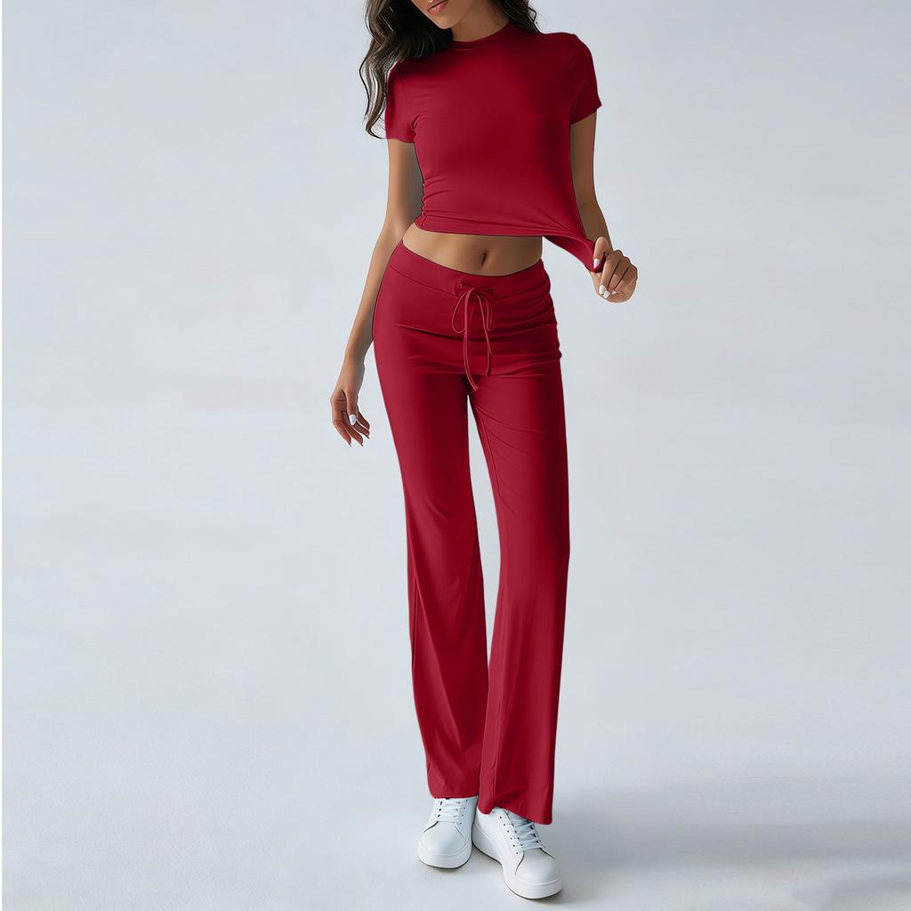 Women's Color Casual Top And Pants Fashion Two-piece Set