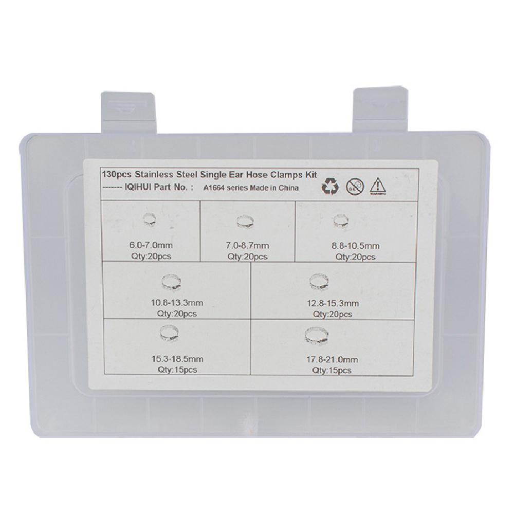 130 x 6.0-21.0mm Single Ear Stainless Steel Car Hydraulic Hose Clamps O-Clips Pipe Fuel Air Pipe Clamp with Pliers Tool