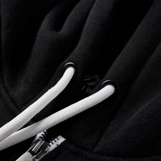 Men Autumn Coat Contrast Colors Hooded Hat Long Sleeves Pockets Warm Plush Drawstring Cardigan Spring Hoodie Coat for Daily Wear