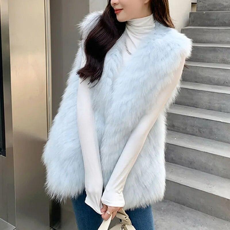 Autumn Winter Fur Vest Women Thicken Warm Plush Sleeveless Jackets Female Mid Long Women Waistcoat