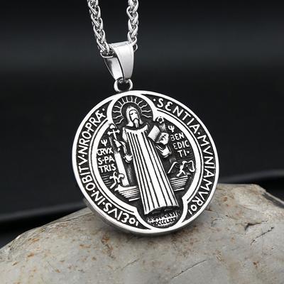 Vintage Stal Nierdzewna 316L Medalik Świętego Benedykta Egzorcyzmów Naszyjnik z Zawieszką Dla Mężczyzn Moda Katolicki Amulet Biżuteria Prezenty Dropshipping