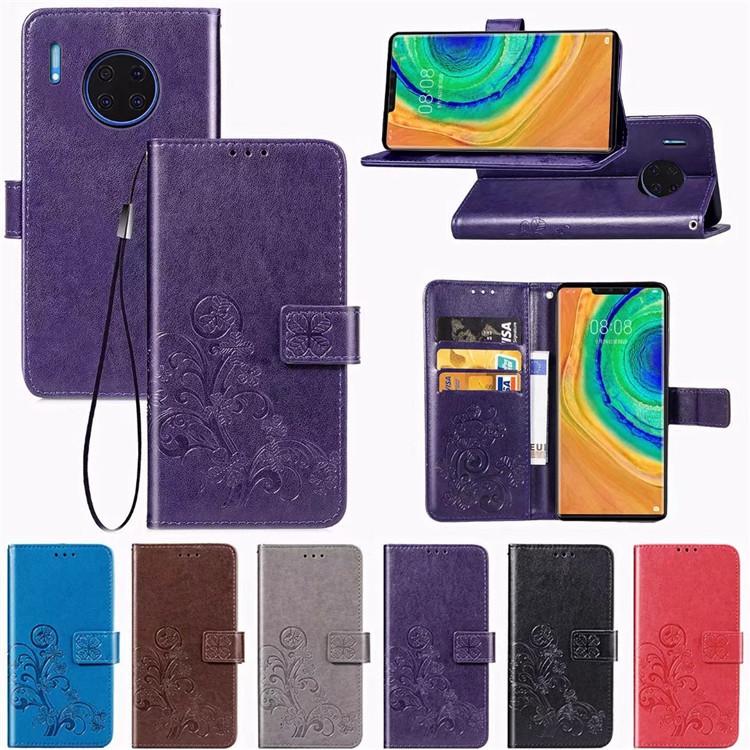 Применимо к Mate30 Pro Кожаный чехол-бумажник с тиснением  Счастливый клевер , тип книжка, с отделением для карт huawei mate30 синий