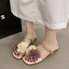 2025 summer Korean version of the national style flower green slippers purchase fashion flat bottom with two sandals