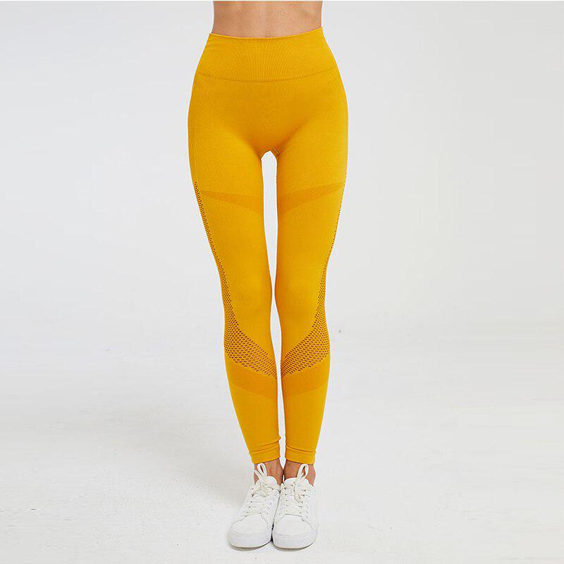 

Жіночі легінси для фітнесу, тренування, безшовні легінси з високою талією, спортивний одяг, сітчасті сексуальні штани для йоги L жовтий