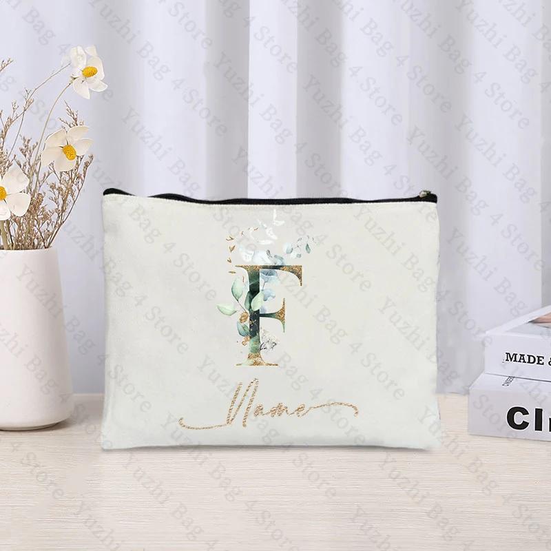 26 Letters Flowers Custom Printed Makeup Bag Bridesmaid Wedding Makeup Box Gift Organizer Travel Perfume Toilet Side Bag