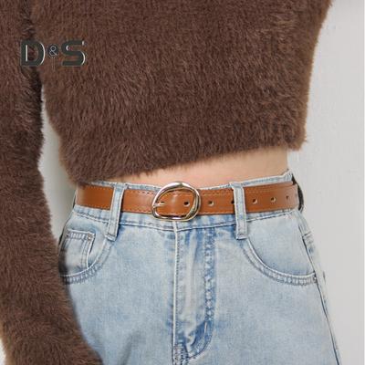 Women's Belt for Jeans Dress Western Trousers Ladies Thin Faux Leather Waist Belt with Gold Buckle for Daily Wear Office