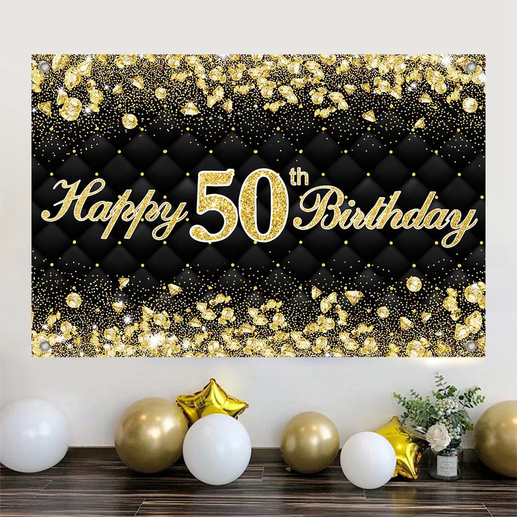 30. 40. 50. Happy Birthday Party Hintergrund Schwarz Gold Diamant Hintergrund Banner 30. 40. 50. Geburtstag Party Dekoration