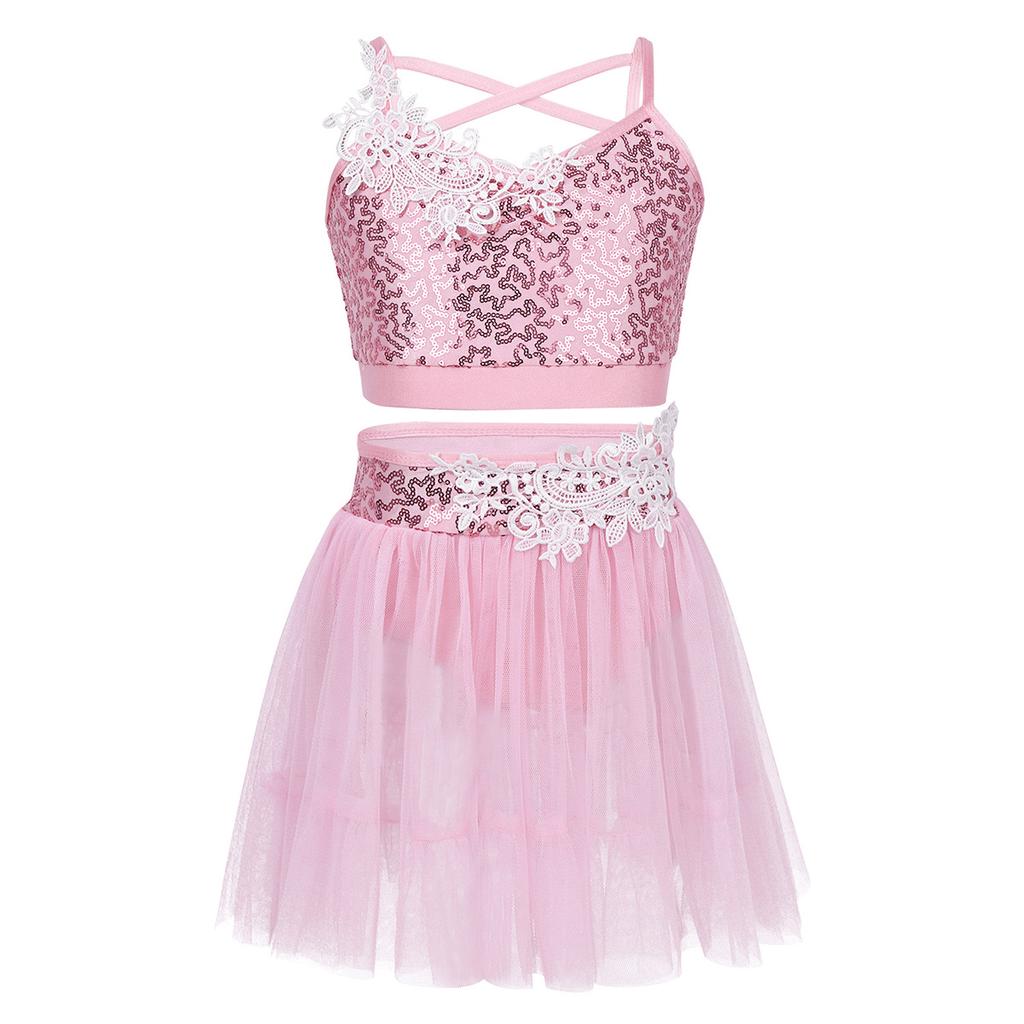 zdhoor Kids Girls Sequins Ballet Dance Leotard Tutu Dress Figure Ice Skating Skirts Stage Outfits Dancewear