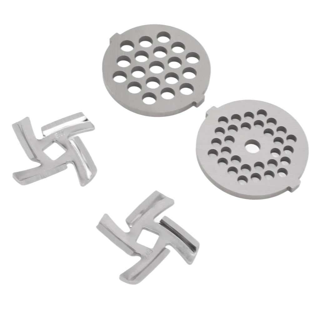 Stainless Steel Meat Grinder Plate Discs Grinding Blades for Food Grinder Attachment 2 Sharp Blades 2 Cutting Plates