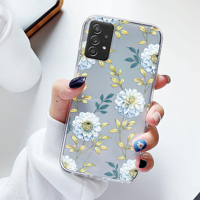Phone Case For Samsung A52s A52 Floral Silicon Cover For Samsung Galaxy A52 Fundas Coque Transparent Soft Capas Flower TPU