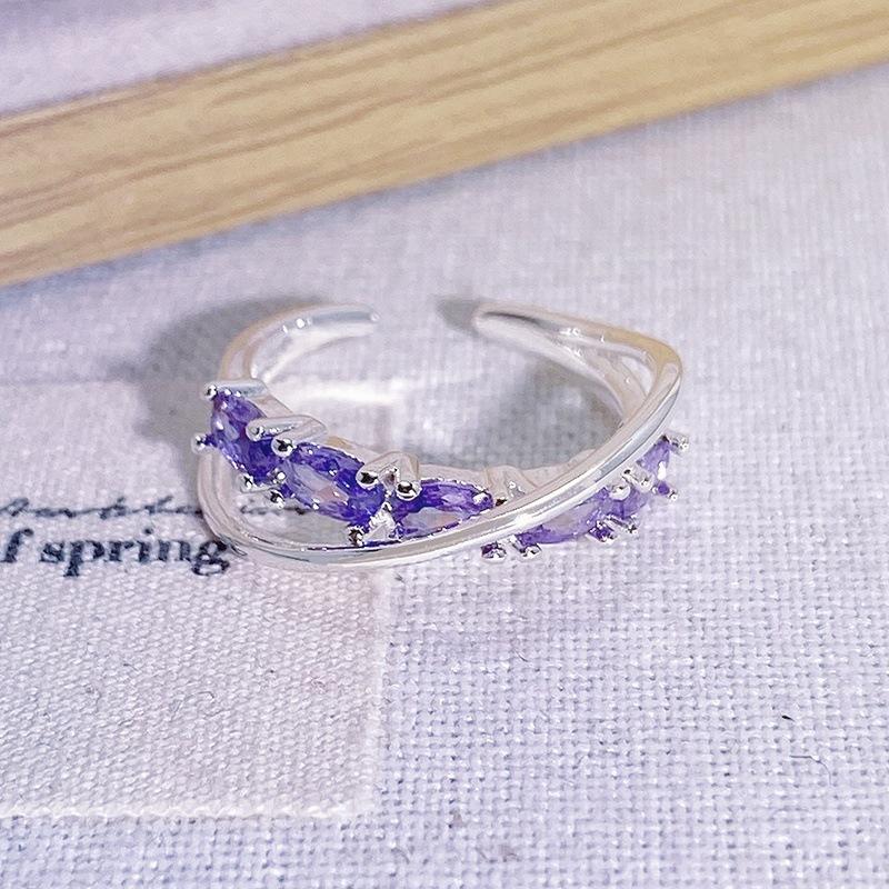 Cross Colored Treasure Personalized Row Diamond Colored Zircon Galaxy Track Ring Sweet Cool Niche Light Luxury High Sense Ring Woman