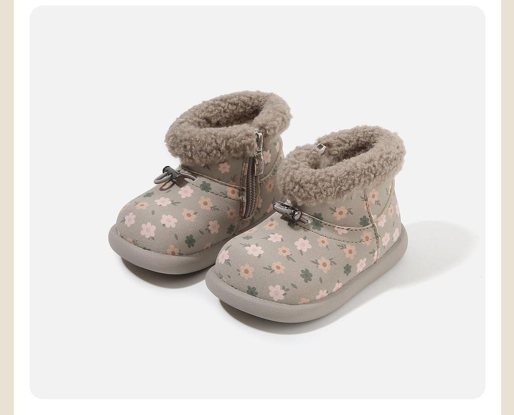 2025 Winter Girls' Velvet-Lined Warm Toddler Boots - Soft Soles, Non-Slip, Short Cotton Boots