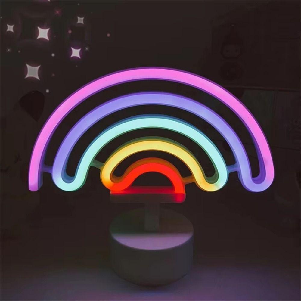 3D Acrylic Desktop Rainbow Night Light with Base Rainbow-shaped Neon Light  Holiday Decoration