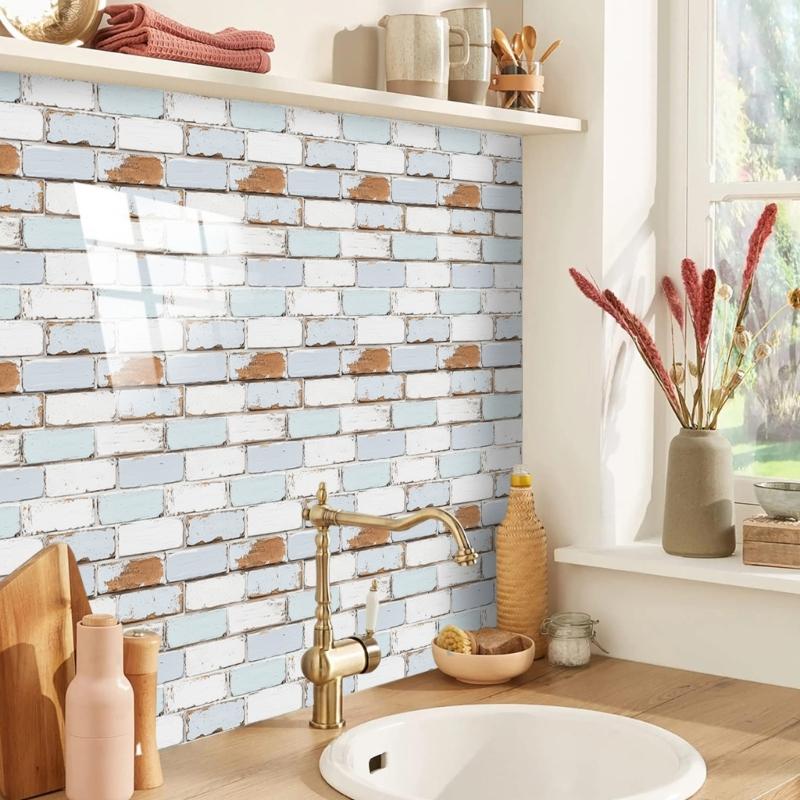 10pack Auto Adhesive 3D Brick Texture Wallpaper Waterproof PVC Decals For Backsplash And Feature Walls