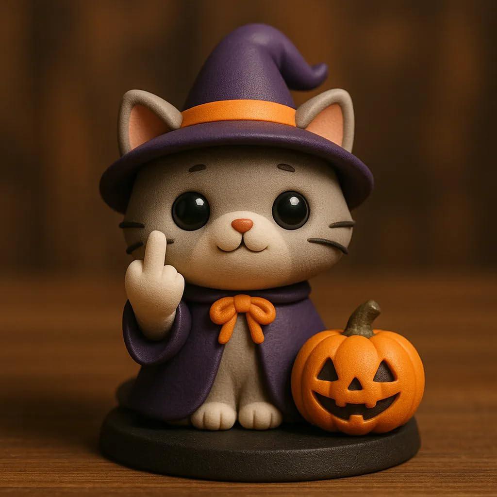 Middle Finger Halloween Cat Figure, Halloween Cat Figurine, Cute Middle Finger Statue, Cat Decor Spooky Resin Statue Best Gifts