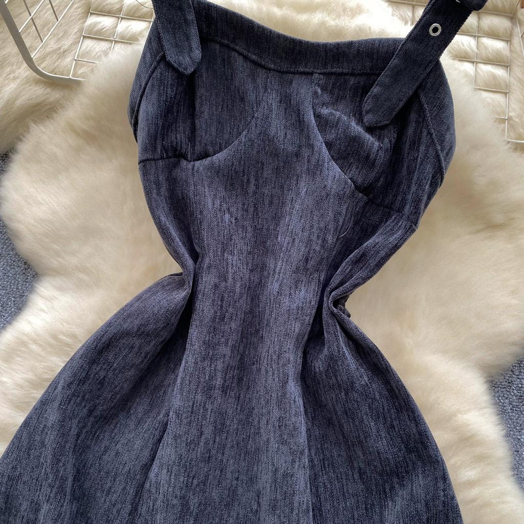 Toamnă Iarnă Anglia Stil Vintage Femei Rochii Midi Lungi din Catifea Cord cu Bretele Spaghetti