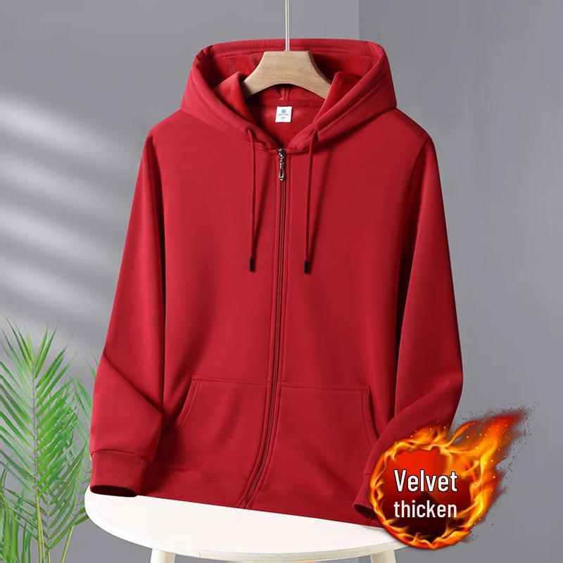 Unisex Heavyweight Cotton Zip-Up Hoodie Cardigan - Solid Color, Autumn/Winter Style.