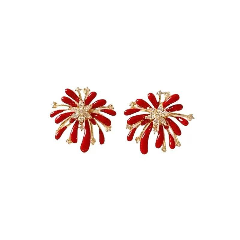 

New Year s red zircon fireworks stud earrings women s ear clips 1111 new popular earrings unique niche beautiful earrings
