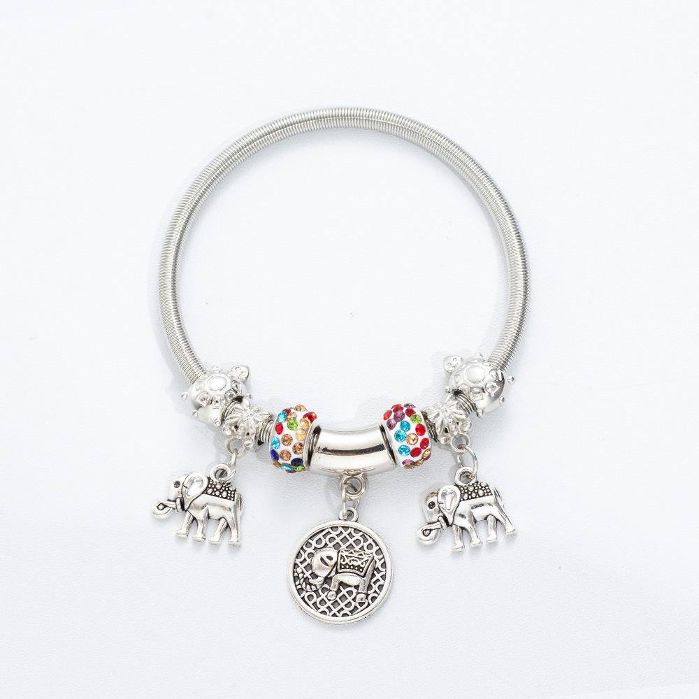 Exquisite Elephant Pendant Bangle Bracelet for Women - Spring Elastic Animal Jewelry Gift