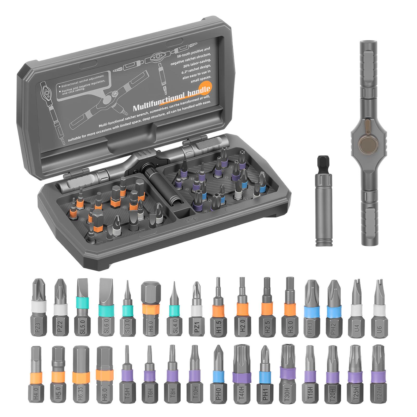 34 in 1 Ratchet Screwdriver Set Multi-functional Screwdriver Set with 32 Magnetic Drill Bits for Computer Glasses Repair Tools