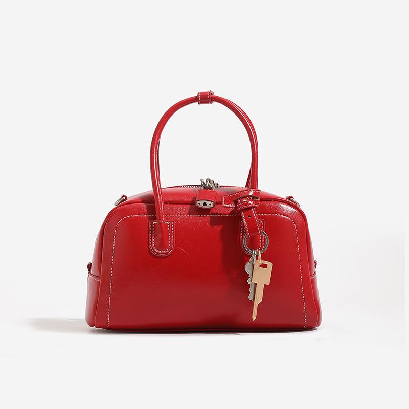 Real Leather Boston Handbag, Women`s New