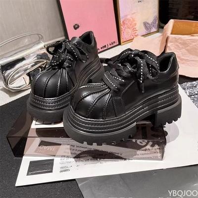 Thick Soled Height Increasing Lace Up Thick Heel Fashion Single Shoe Simple Comfortable Non Slip Wear-resistant Women's Shoes