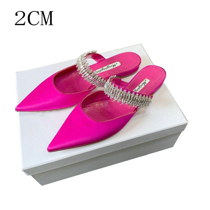 Fashion Women's High Heels Temperament Baotou Silk Rhinestones Muller Slippers Pointed Stiletto Pumps