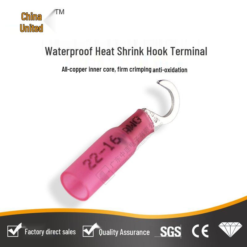 Waterproof Heat Shrink Hook Terminal, Insulated Brass Crimp Connector, 1.5-2.5mm²