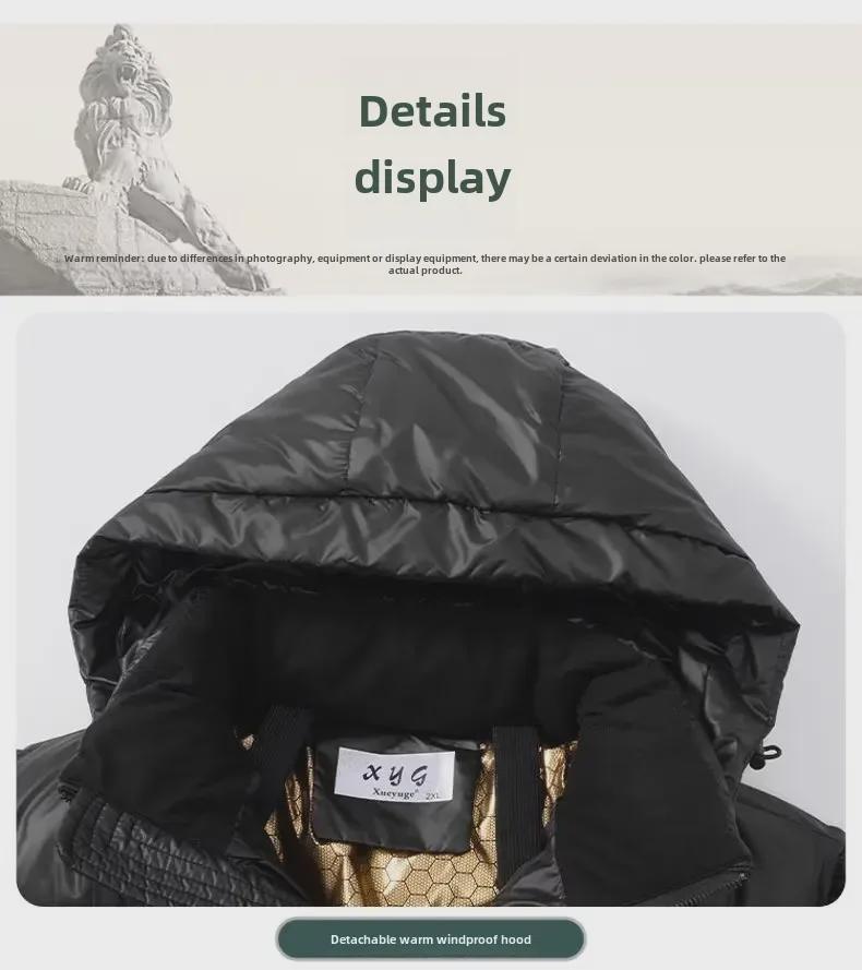 Unisex Black Gold Hooded Down and Velvet Cotton Jacket – Warm Autumn/Winter Coat