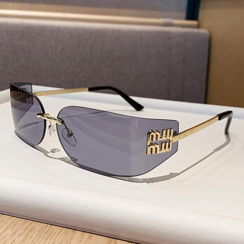 New Mujia narrow frame brown fashion frameless curved sunglasses women's celebrity style sunglasses