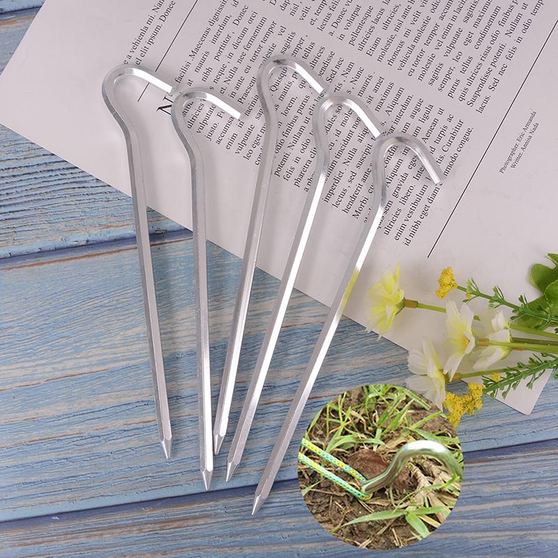 5 Pcs Alloy Tent Stakes Pegs Heavy Duty Nail Head 7.01inch Solid Steel Metal
