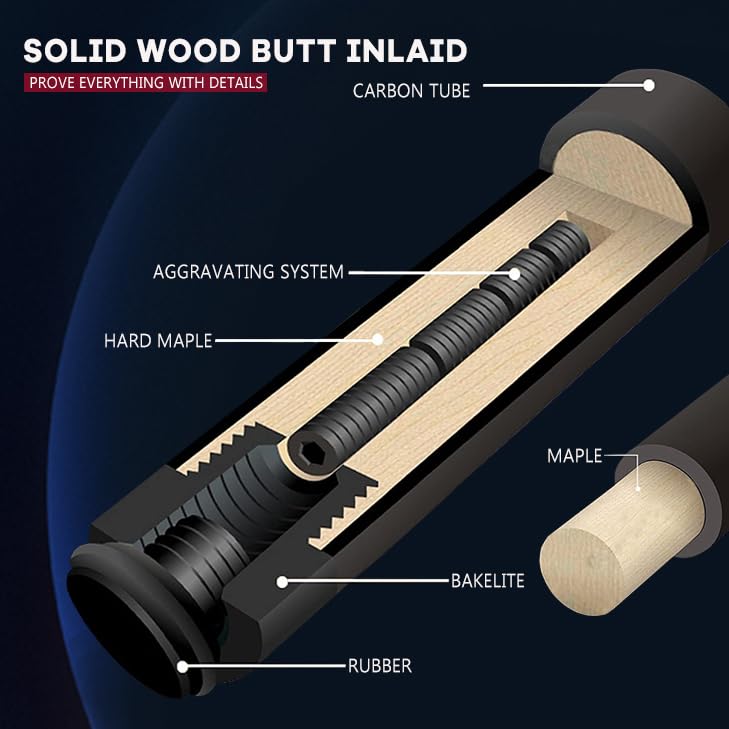 HEALING Biljardkø Karbon T 700 Karbonfiber 58 Tommer Biljardrekvisitter Skjøt Håndlaget Rett Egnet Ni Baller Oppbevaringskoffert Inkludert 1/2