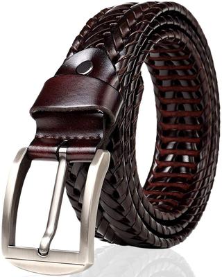 German Leather Mesh Belt for Leather Casual Silver [JINSELF] Men, Buckle, Business, Braided, Brown/Dark